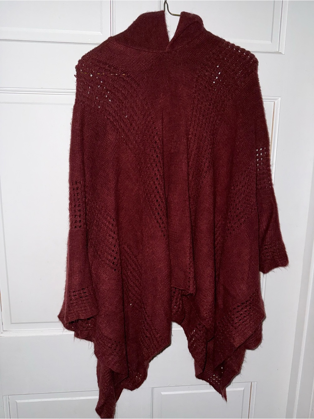 Women's Maroon Knit Poncho Sweater - Unbranded